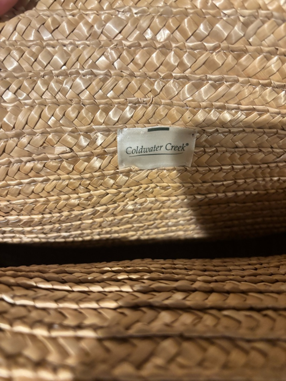 Coldwater Creek Gold Wicker Handbag Straw Crocheted Beach Bag Tote Double handle - Picture 5 of 7